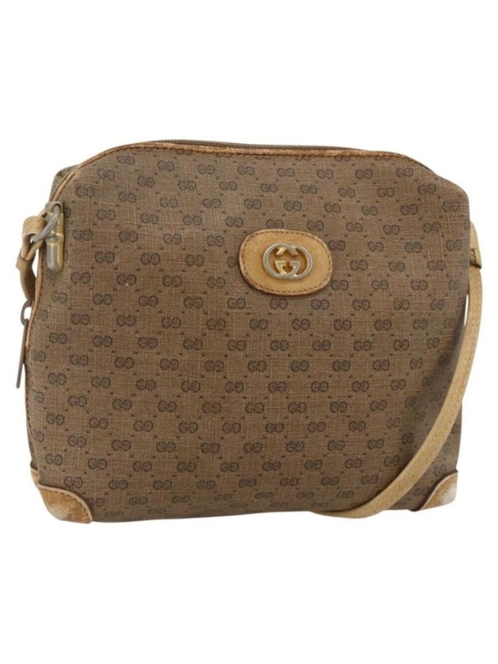 Authentic GUCCI Micro GG Supreme Shoulder Bag PVC Beige Gold 07 37 4916